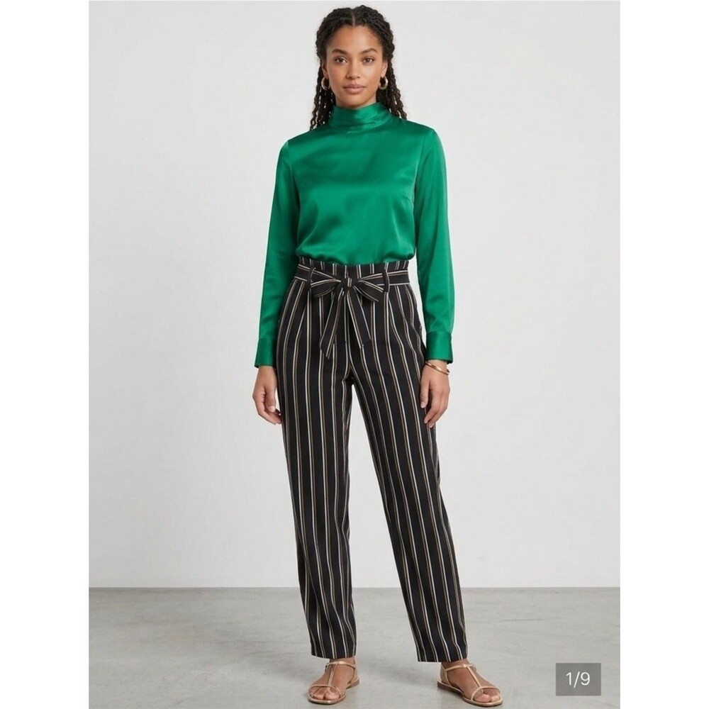 Body By Us Black White Vertical Stripe Paperbag Waist Pants size m